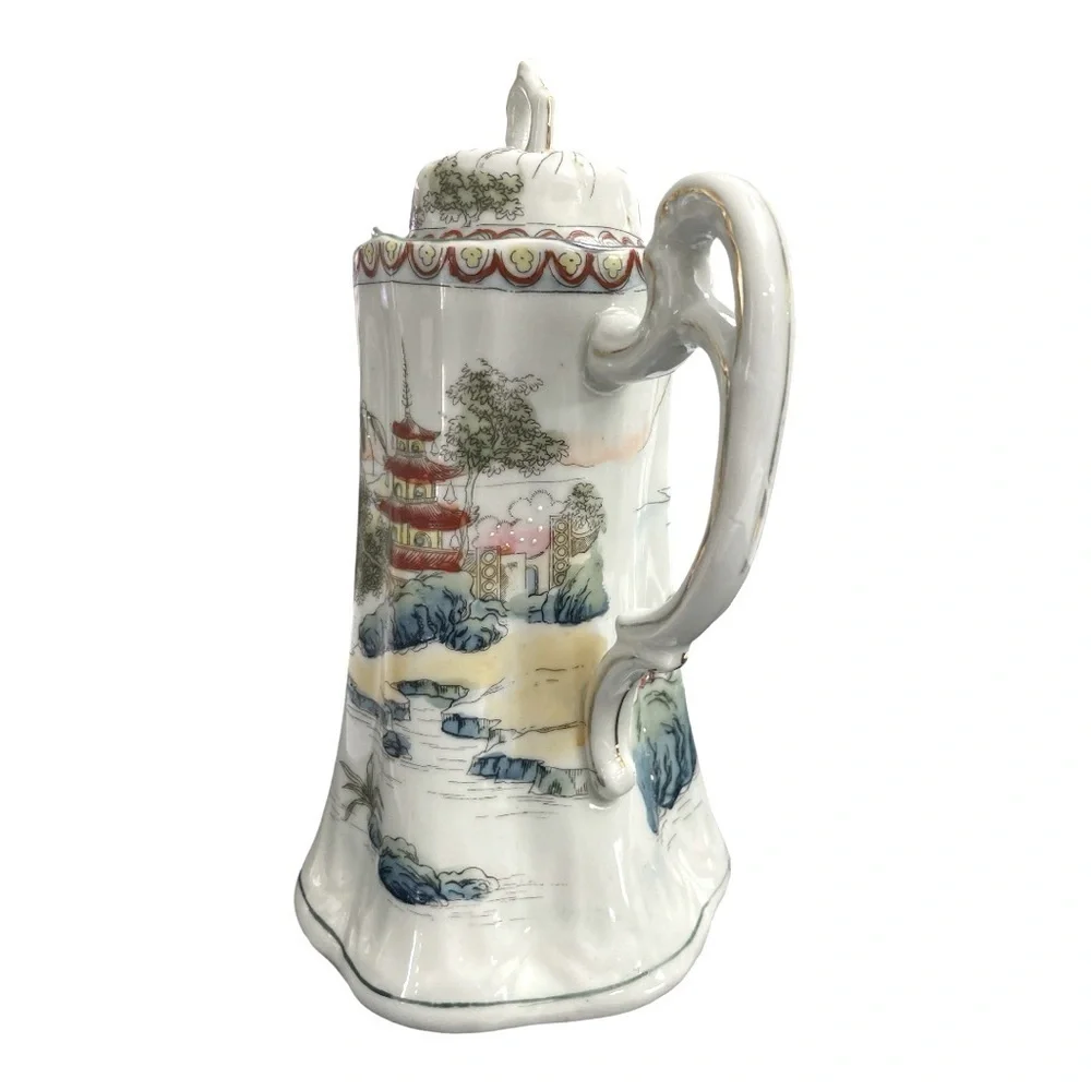 Antique Nippon Hand Painted Japanese Chocolate Pot Teapot 9in Scenic Landscapes